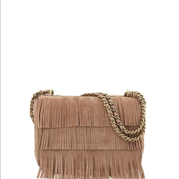 Tory Burch Taupe Suede Fringe Bag Brushed Gold Hardware - Picture 4 of 10
